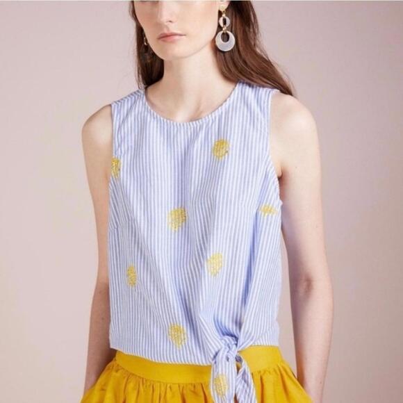 J. Crew pineapple striped seersucker tie top​ NWT - Picture 1 of 5